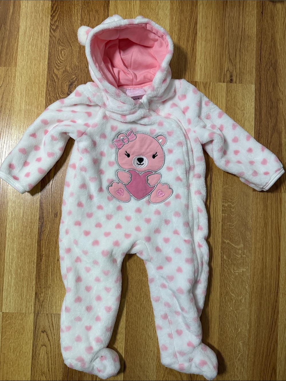 Bundle Baby Girls Pink Heart Bear Plush One-Piece Romper